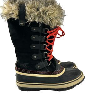 Sorel Joan of Arctic Women's Leather Winter Boots Black Red Accent Size 7